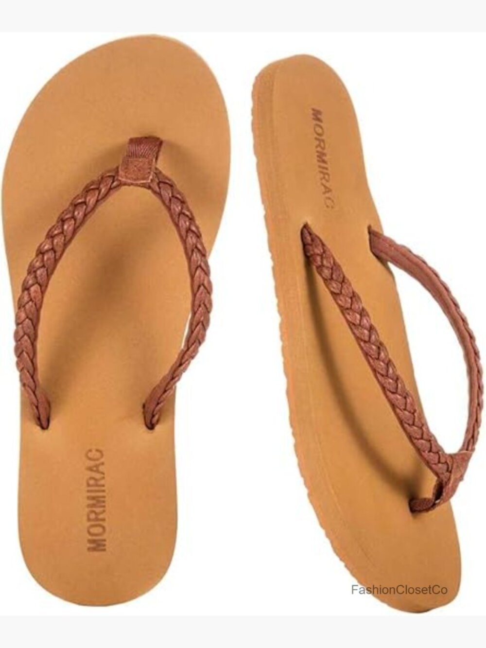 Slim Braided Flip Flops with Arch Support, Non-Slip Comfort Sandals